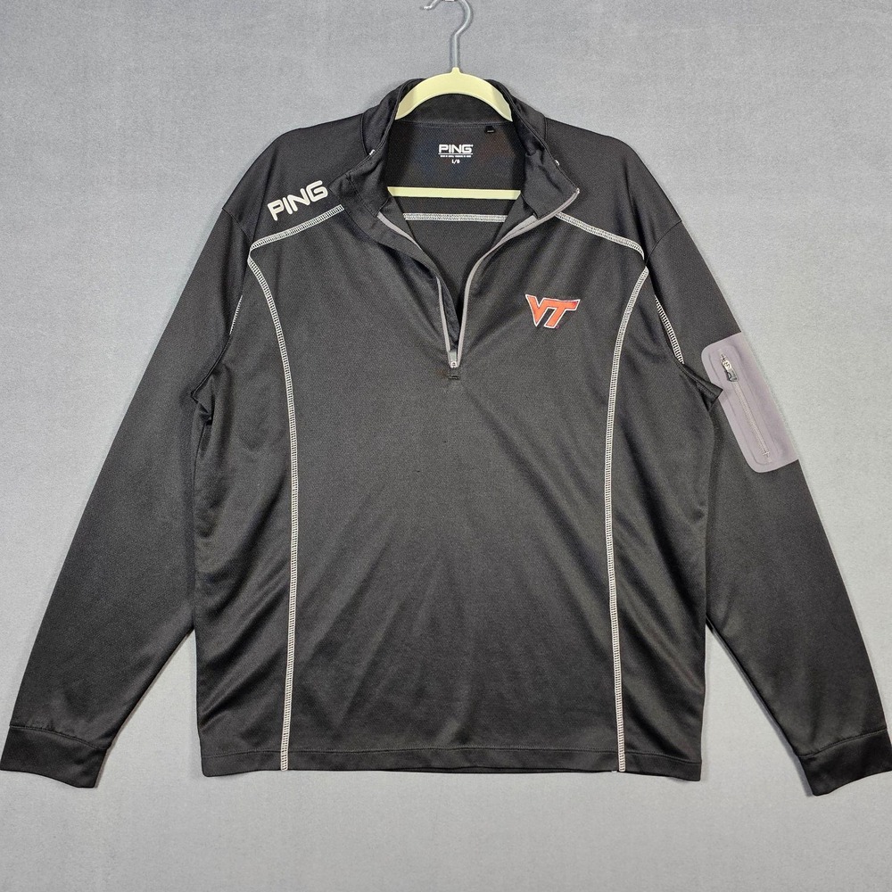 PING Ranger Jacket Mens Large Black Virginia Tech NCAA Golf Pullover 1/4 Zip